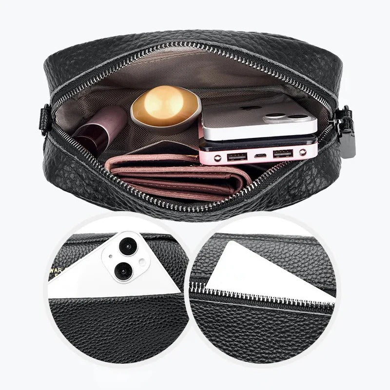 Sac Maë – Cuir de vache grainé & Sangle géométrique