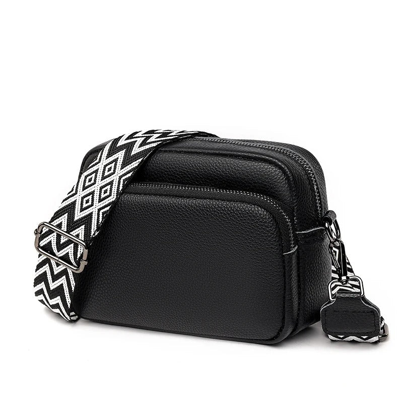 Sac Maë – Cuir de vache grainé & Sangle géométrique
