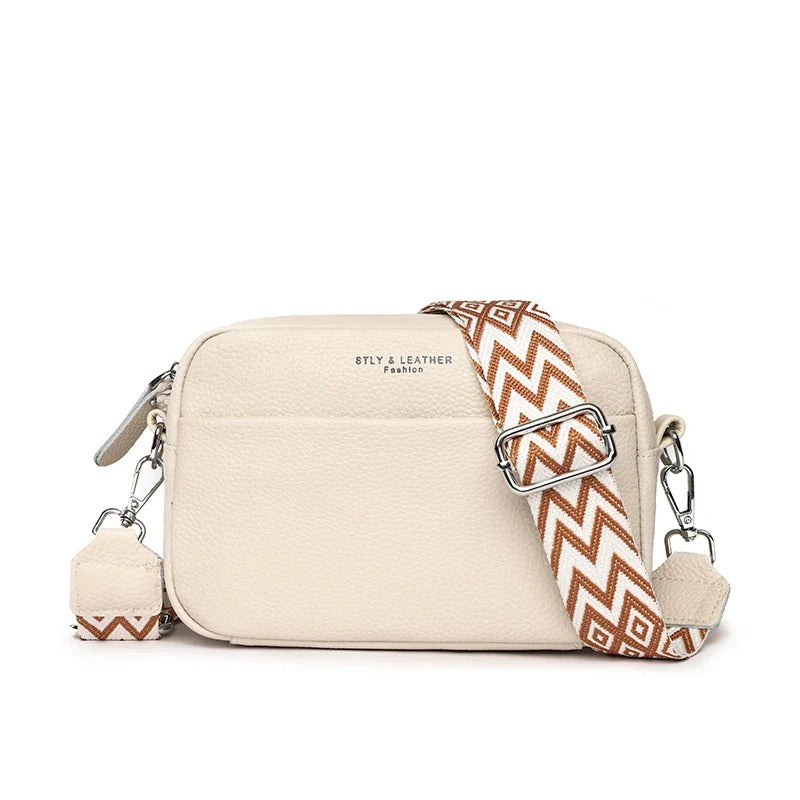 Sac Maë – Cuir de vache grainé & Sangle géométrique