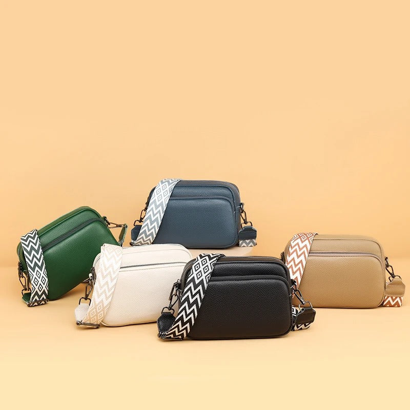 Sac Maë – Cuir de vache grainé & Sangle géométrique