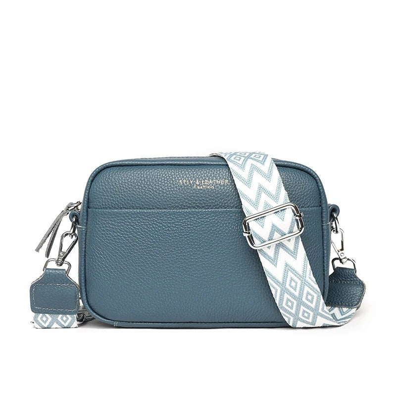 Sac Maë  – Cuir de vache grainé & Sangle géométrique