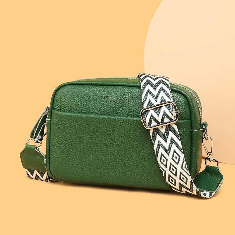 Sac Maë  – Cuir de vache grainé & Sangle géométrique
